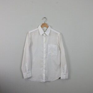 Club Monaco Button Front Blouse Womens M White Long Sleeve Pockets Casual 92
